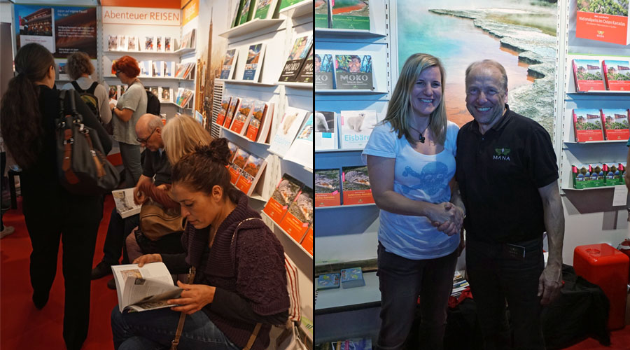 Rechts: Ann Kathrin Saul und Verleger Hartmut Jäcksch auf der Frankfurter Buchmesse 2017